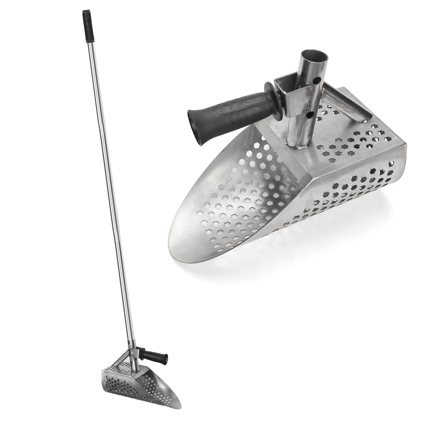 Pala para Arena con Detector de Metales, Cuchara de Arena para Detectar con Mango Largo Acero Inoxidable de Mano Metal Detecting Scoop para Cazar Tesoros Adultos