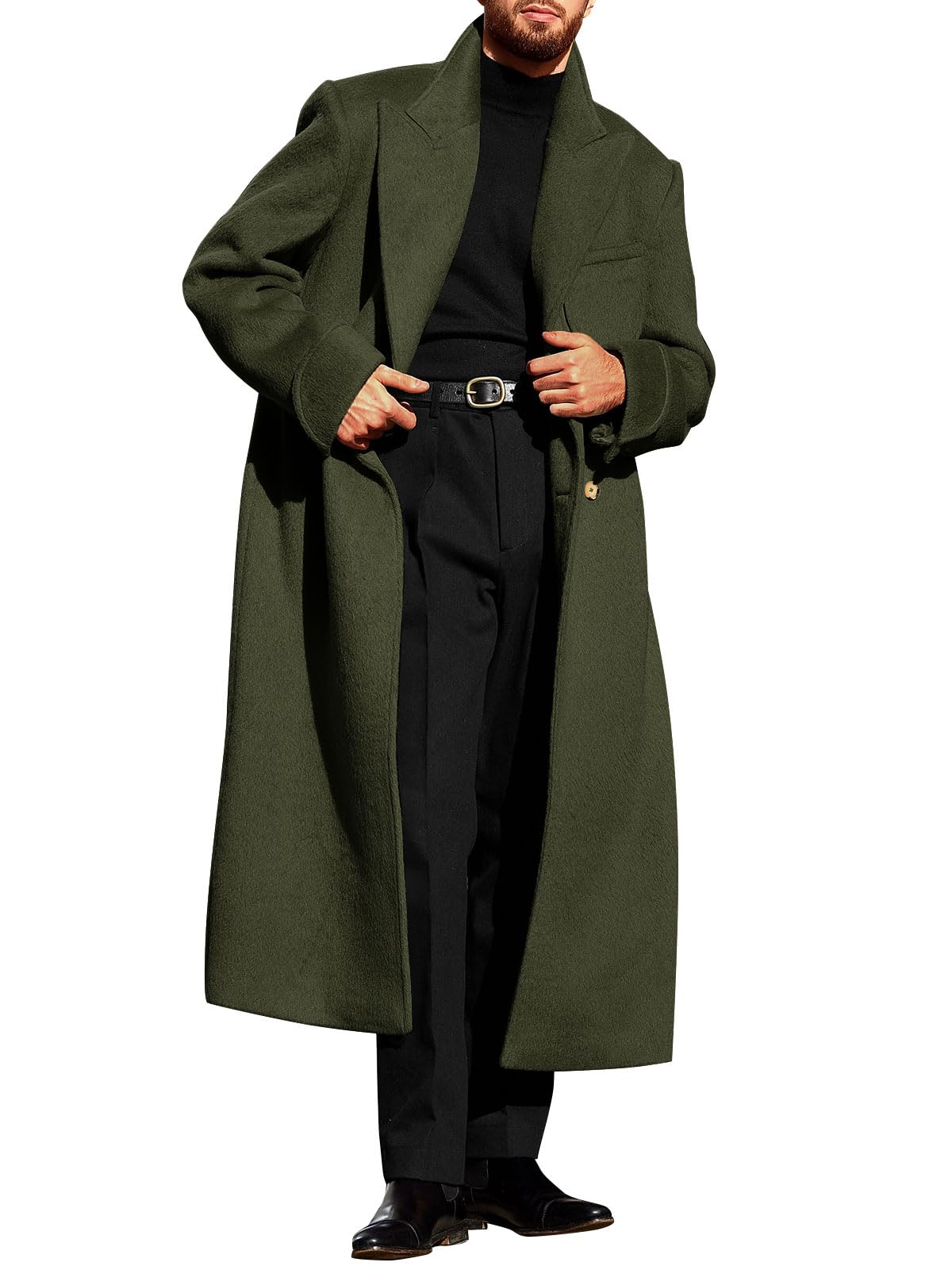 Mens Wool Blend Pea Coat Notched Collar Double Breasted Long Jacket Trench Coats Classic Winter Overcoat-image-17