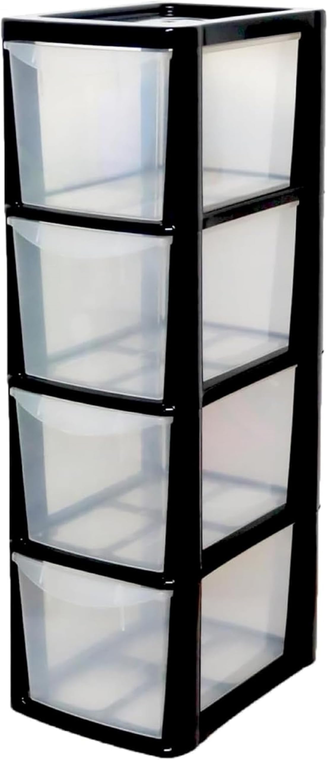 Kaanco Medium Plastic Storage Drawers A5 Storage Drawers Unit Space Saving Plastic Drawers for Bedroom Kitchen Laundry Bathroom Organisation Plastic Storage Drawers Organizer (4 Tier Black Clear)