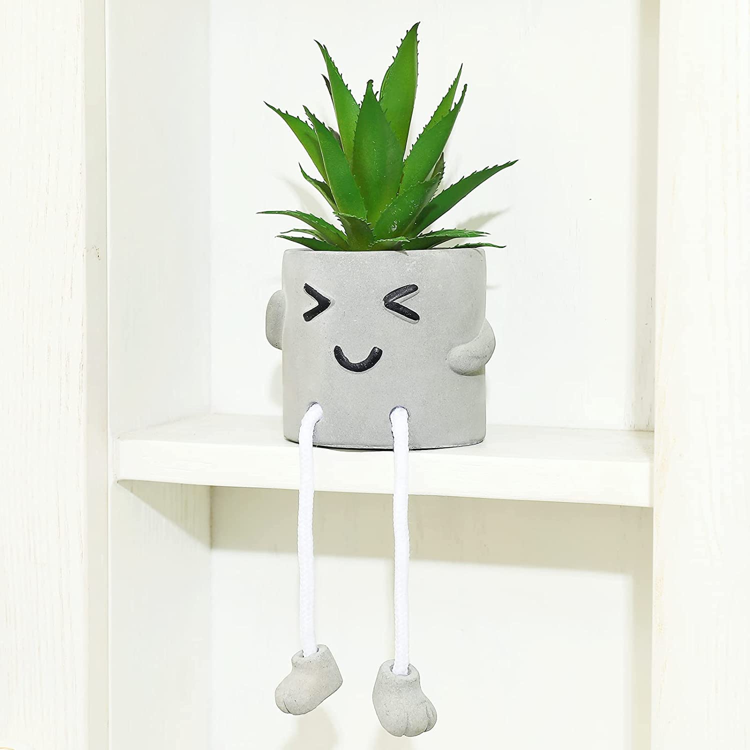 Weikani Smile Artificial Succulents Plants Cute Hanging Leg Bear Fake Succulent Potted Plant Decor for Home Office Bedroom Livingroom Desk Bookshelf (DR002)
