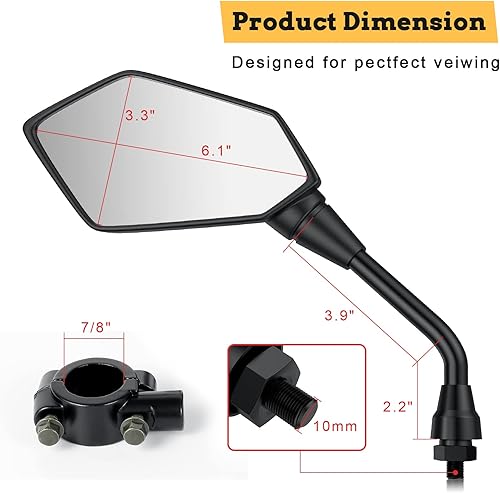 Miniatura 4 de Nifeida Espejos retrovisores universales para motocicleta, espejos convexos laterales ajustables, con perno M10, con abrazadera de montaje de barra