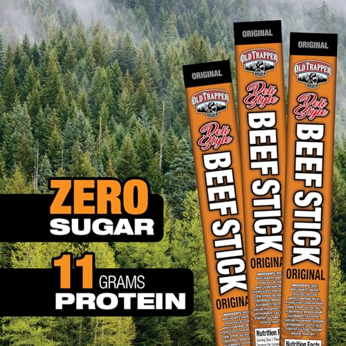 Image of OId Trapper Original Deli-Style Beef Sticks, 1.75-Ounce Individually Wrapped Packages, 11 Grams of Protein and Zero Grams of Sugar per Serving (Pack of 26)
