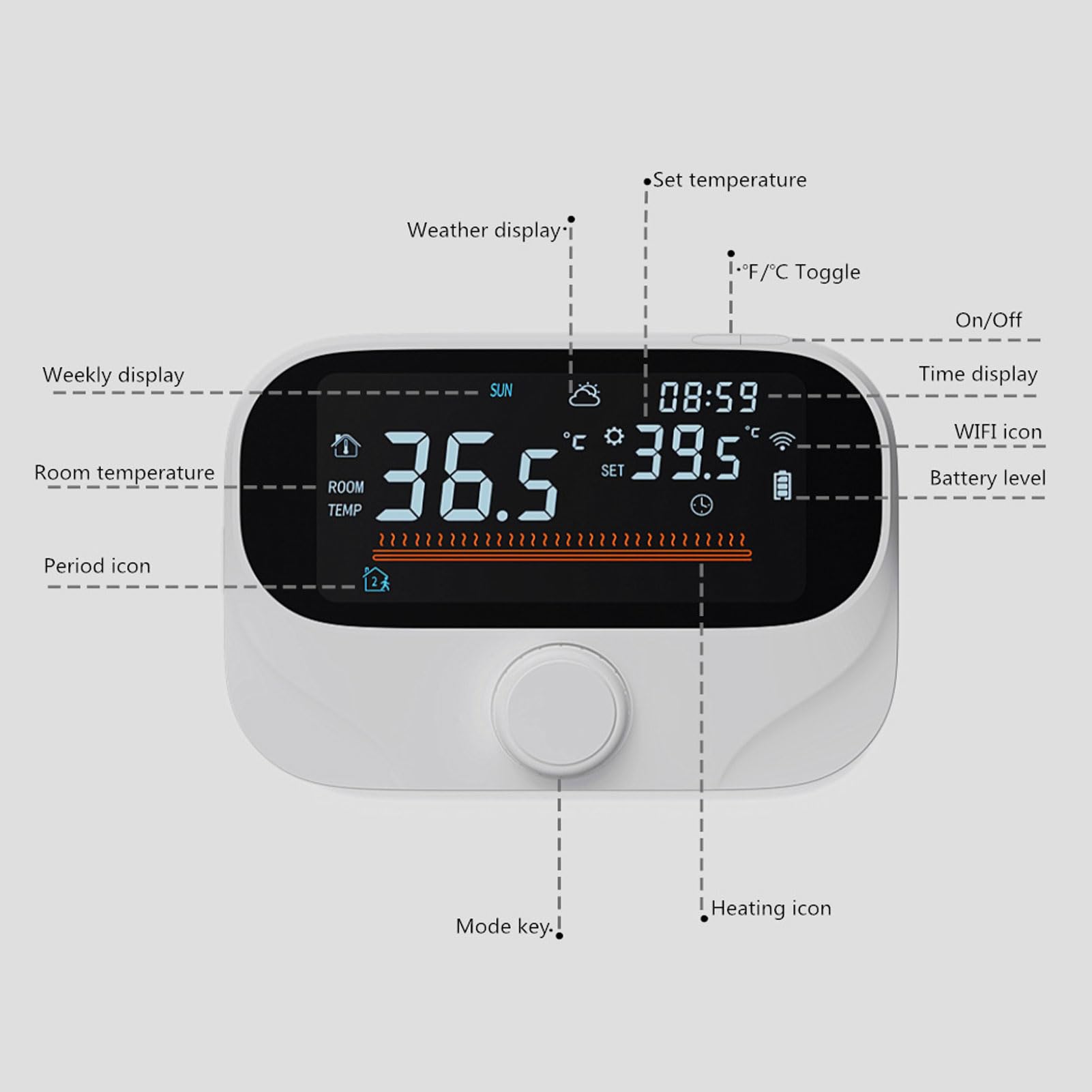 Inteligentny Programowalny Termostat z Pilotem Aplikacji Wi-Fi, Bezprzewodowy Termostat Pokojowy Smart Home, Sterowanie Głosowe Wyświetlacz LCD Kontroler Temperatury do Timera Ogrzewania