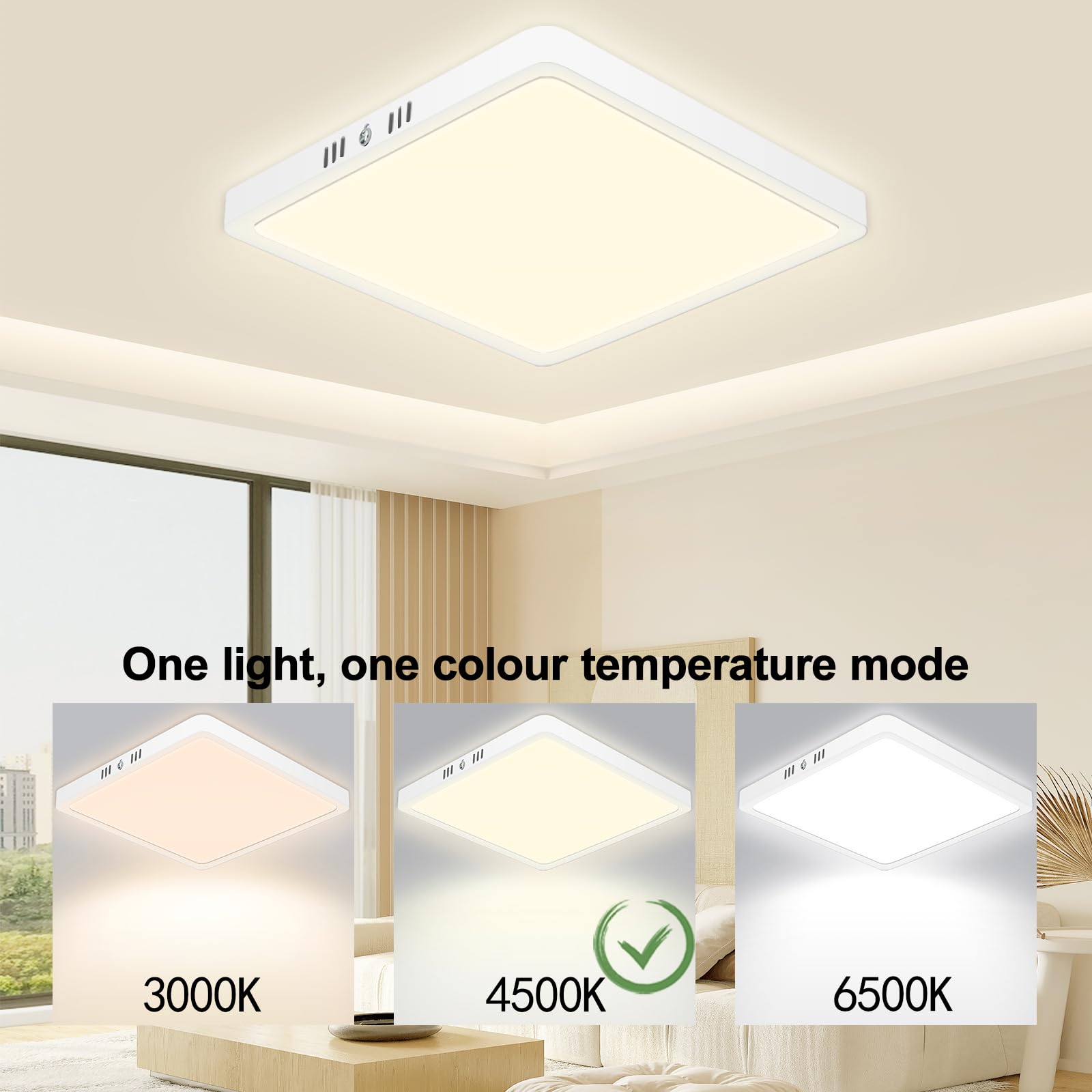 Plafoniera Soffitto 18W 1800LM 4500K IP44 Lampada LED Soffitto impermeabile Quadrata Sottile Plafoniera LED Soffitto Bianco Neutro Ø22CM per Soggiorno Cucina Bagno Cameretta Seminterrato