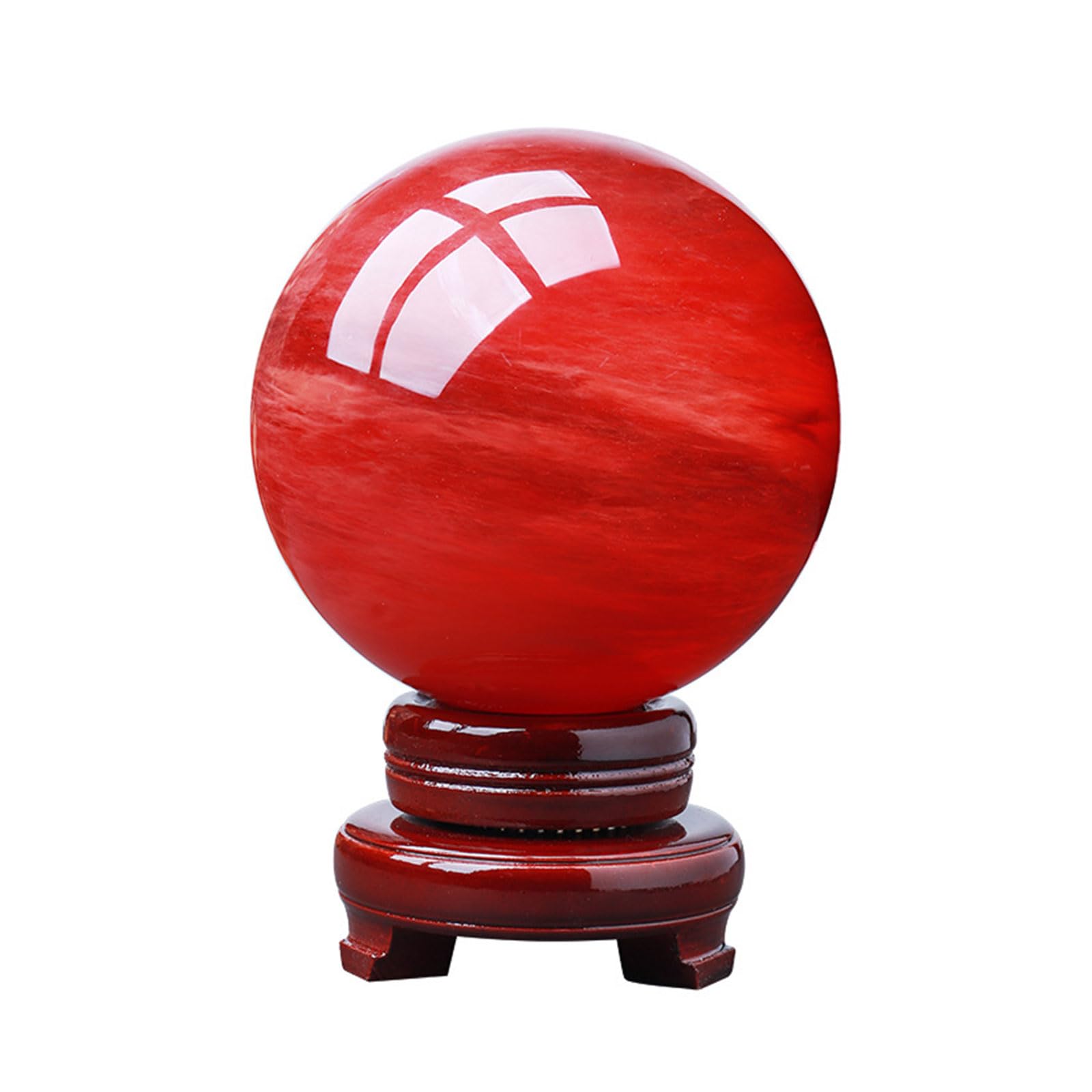 CNTUSRXT Red Crystal Ball, Smelting Quartz Gemstone Sphere with Wooden Stand for Healing/Divination/Chakra Balance/Yoga/Home/Office FengShui Decoration,9cm/3.5in Gemstone Stone