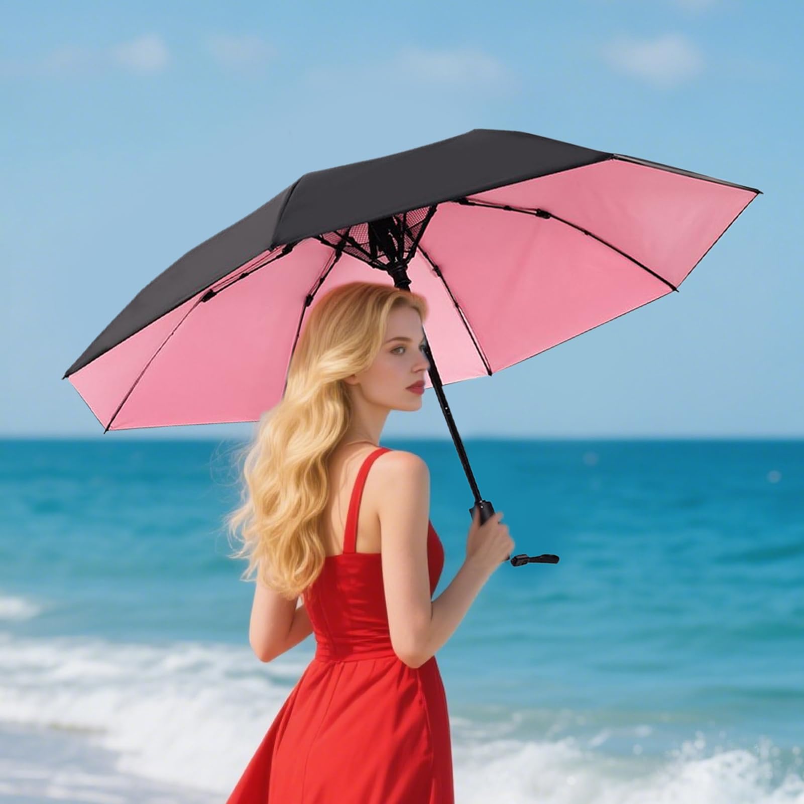 Paraguas con ventilador – Sombrilla refrigerante con ventilador – Funda de lluvia portátil Accesorios de viaje para adultos niños Verano Golf Picnic al aire libre Deportes Camping