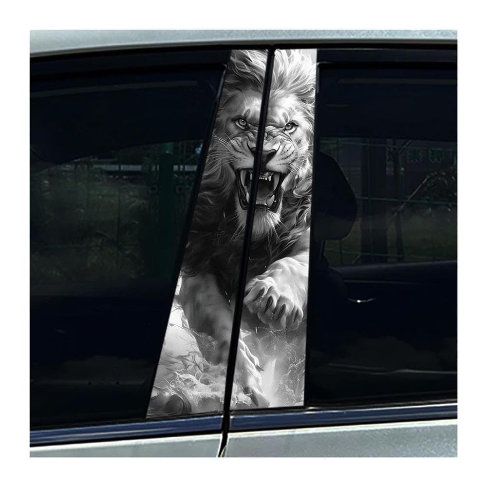 Decorative Items 2PCS Animal Tiger Fox Lion Car Center Pillar Sticker B Pillar Protective Film Decoration(G)