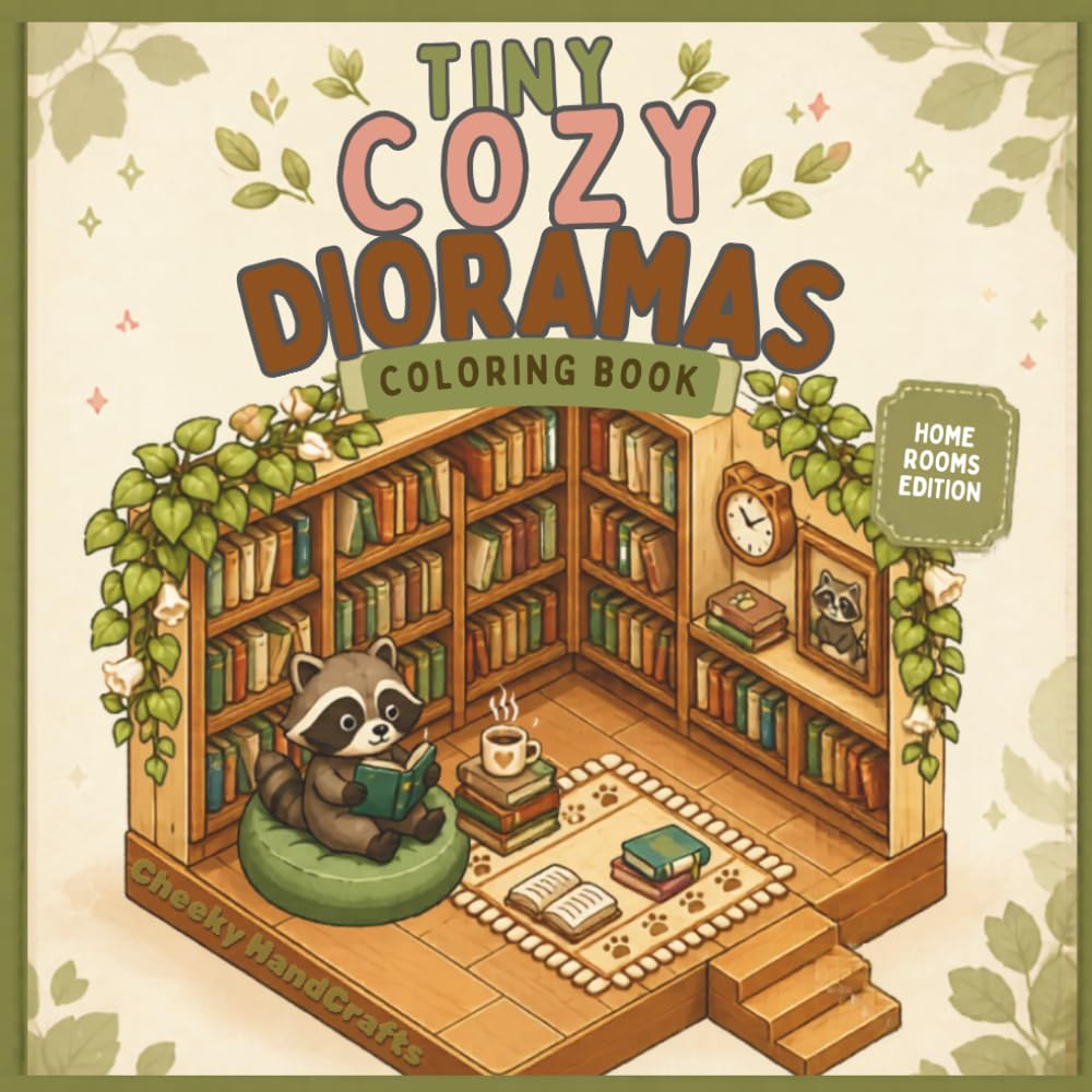 Tiny Cozy Dioramas Coloring Book: Cozy Home Rooms A Cute Isometric Coloring Book for Relaxation, Stress Relief & Mindfulness