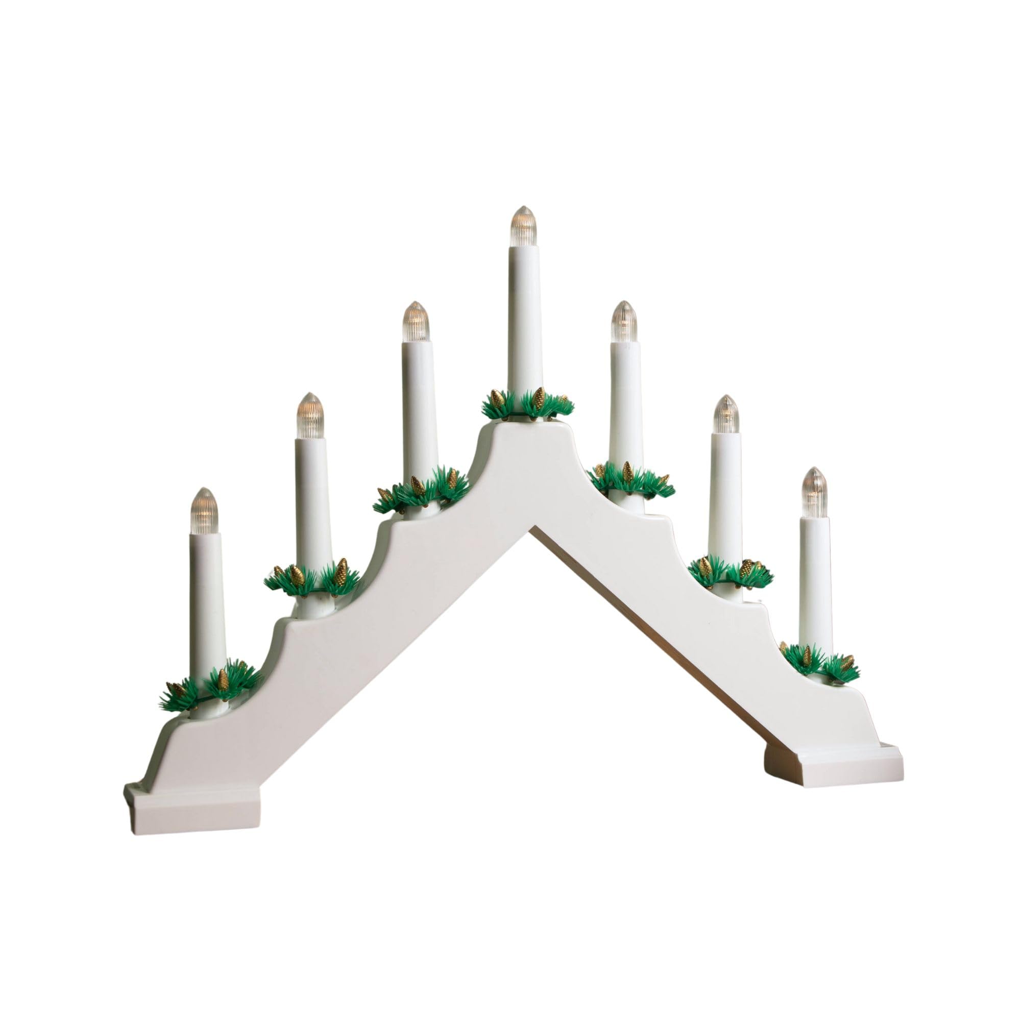 B&Q -  41Cm Battery Operated Light Up White Christmas Candle Bridge With 7 Warm White Leds