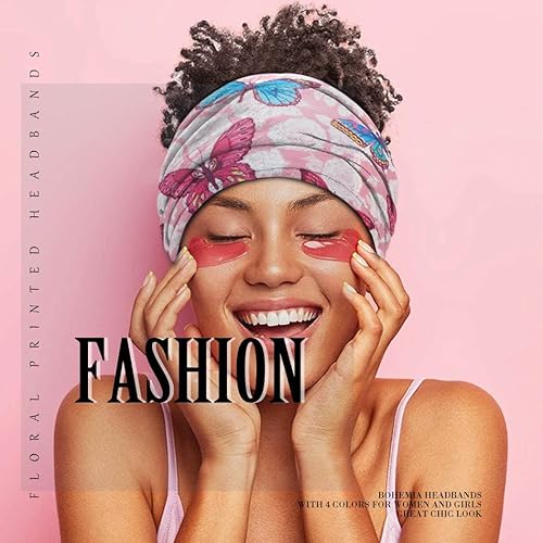 Miniatura 6 de Diademas para el pelo, estilo bohemio, con mariposas, elásticas, anudadas, con estampado floral, bandas elásticas para la cabeza, turbante, bandas