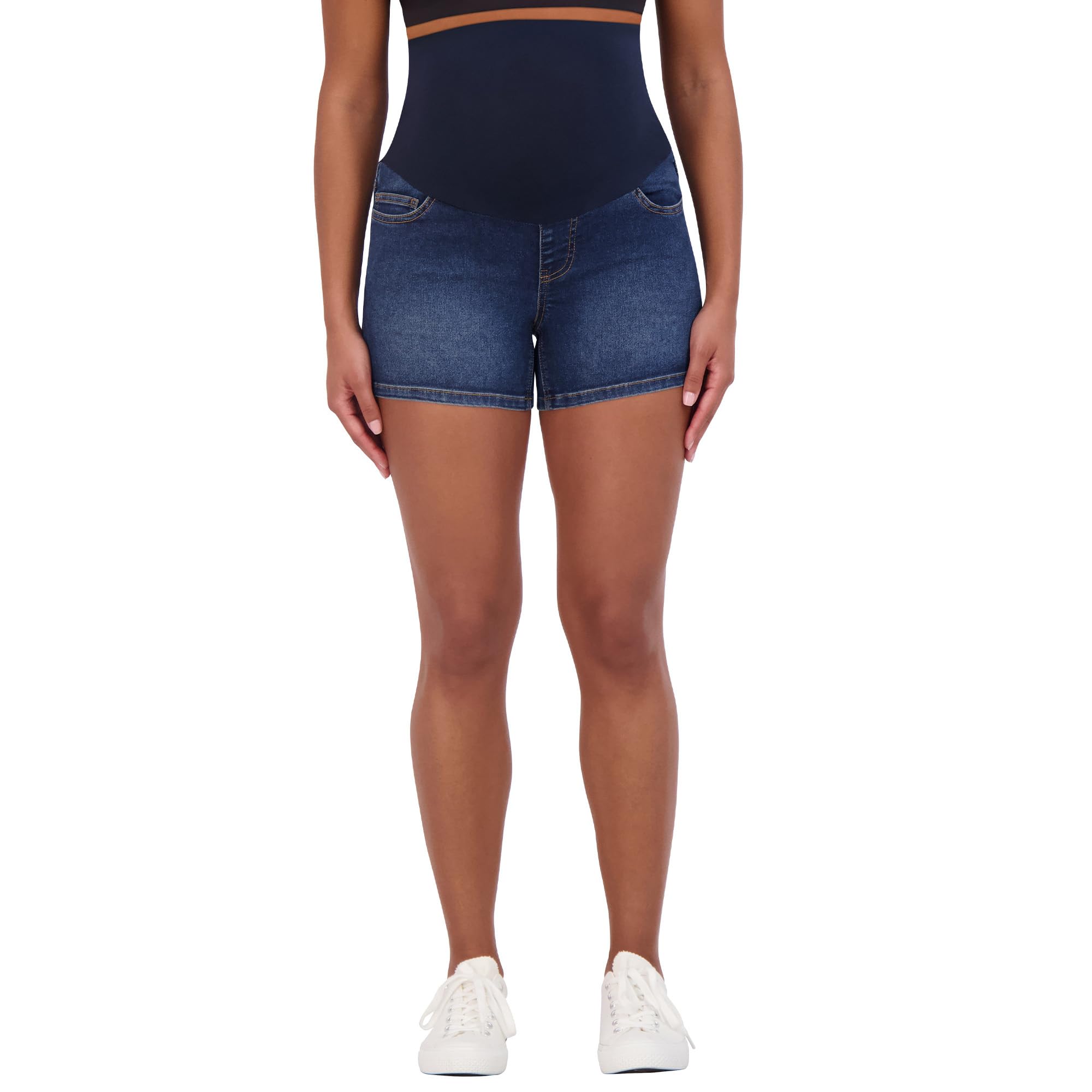Savi Parker Women's Knit Denim Maternity Shorts Over Belly - 4" Inseam