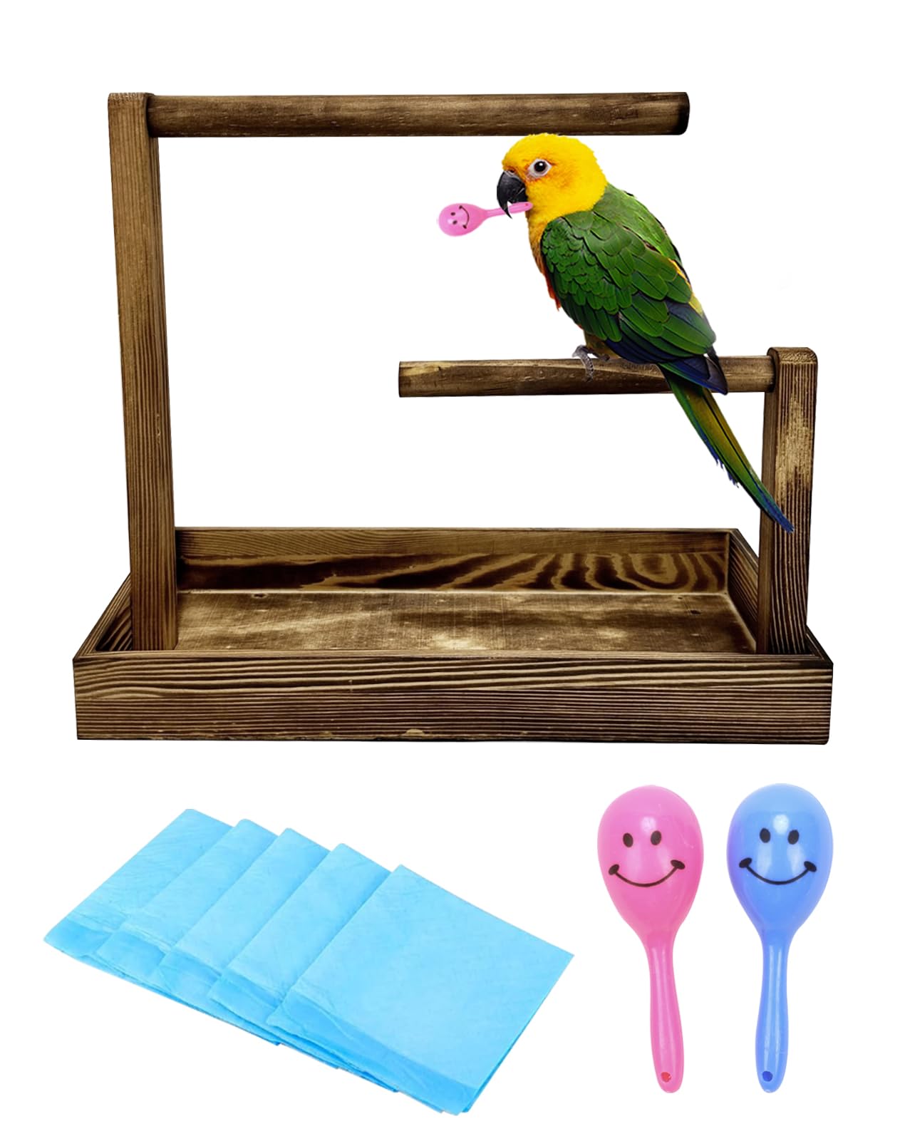 Niwaes 8 Pcs Small Bird Training Stand Set Portable Tabletop Birds Perch Desktop Platform Training Perch with Disposable Pads Parakeet Play Gyms