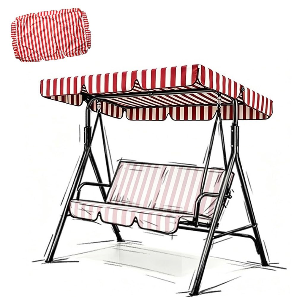 RTVGNSZSJL 56x47in 75x47in Stripe Swing Canopy Replacement Top Outdoor Patio Swing Canopy Replacement Cover Sun Shade Waterproof 210D Oxford Cloth(Red,82x57in-210x145cm)