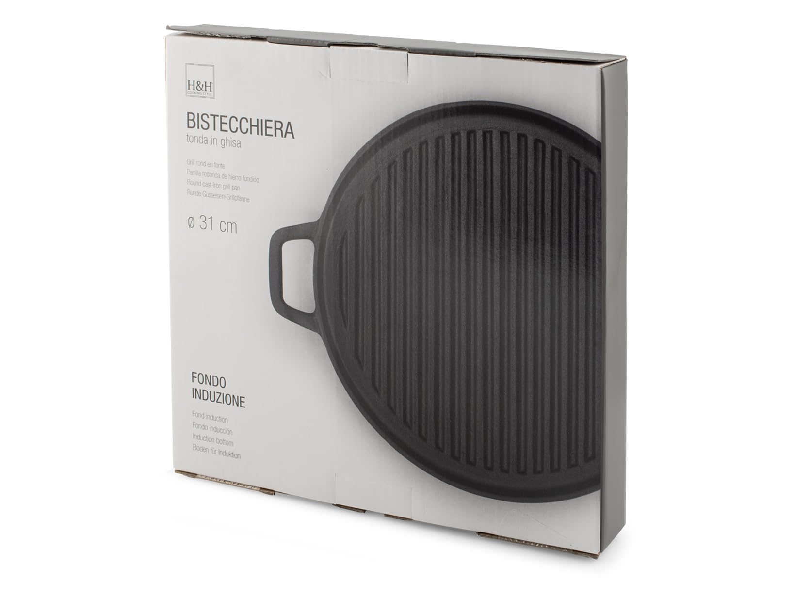 H&H Bistecchiera in Ghisa Smaltata Rotonda 31 cm con 2 Manici – Compatibile con Induzione e Tutti i Piani Cottura