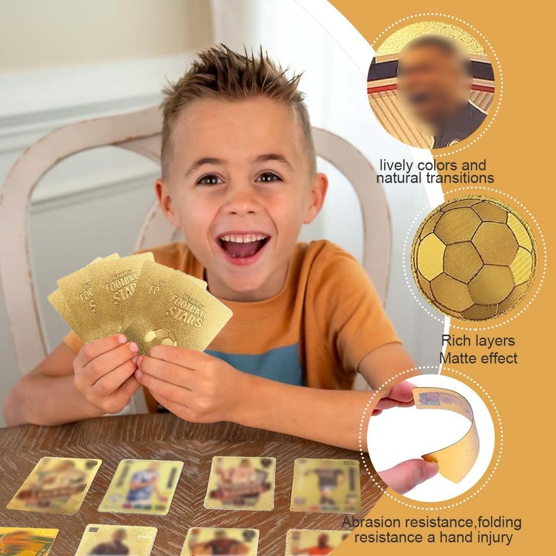 55 Pièces Cartes Star de la Coupe du Monde, Cartes de Football, Cartes à Collectionner pour Enfants, pour Les Fans, Les Enfants, Les Adolescents et Les Adultes (Or)