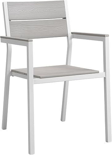 Modway Silla de aluminio para patio al aire libre de Maine en gris claro blanco