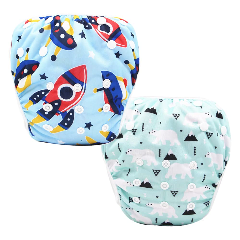 Baby Swim Diapers 2 Pack Reusable One Size Adjustable Swim Diaper Boys & Girls Waterproof