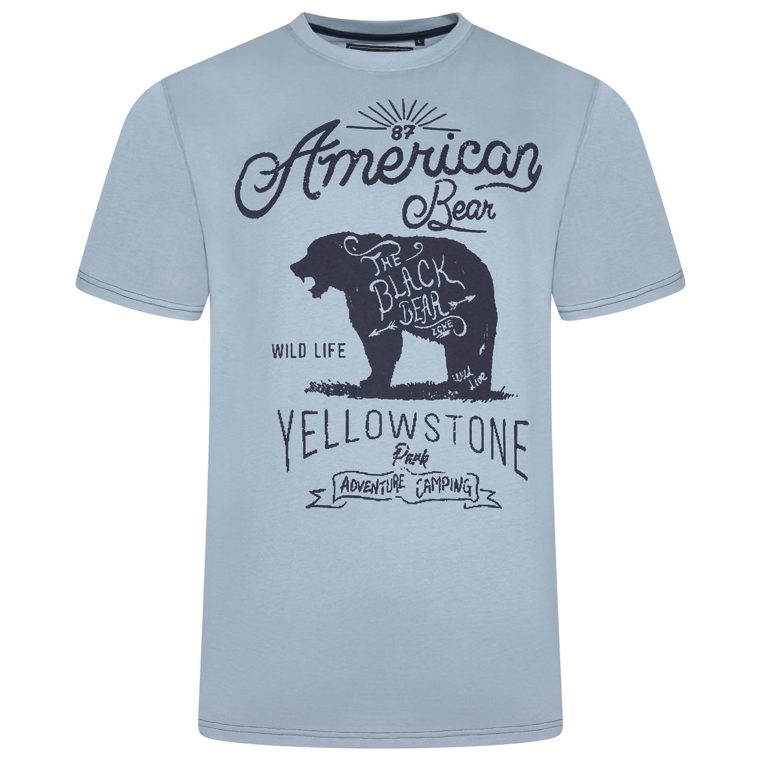 Kam American Bear Printed T Shirt Cotton Tee Casual Mens Plus Size 2XL-8XL 5806 (UK, Alpha, 6XL, Plus, Regular, Dusty Blue)