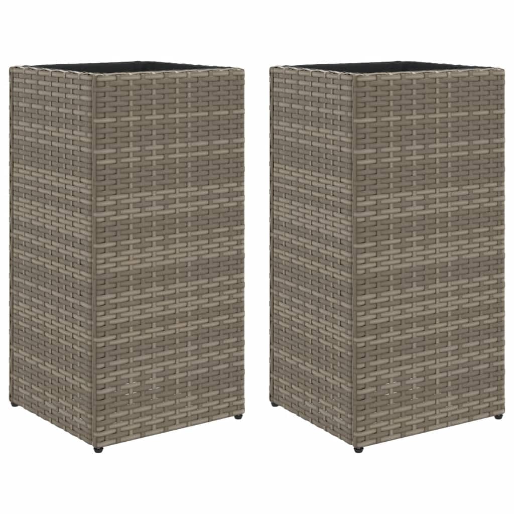 Donice ogrodowe szare 2 sztuki 30x30x60 cm rattan PE z wkładem z włókniny na kwiaty, balkon, taras, stabilna stalowa rama odporna na warunki atmosferyczne