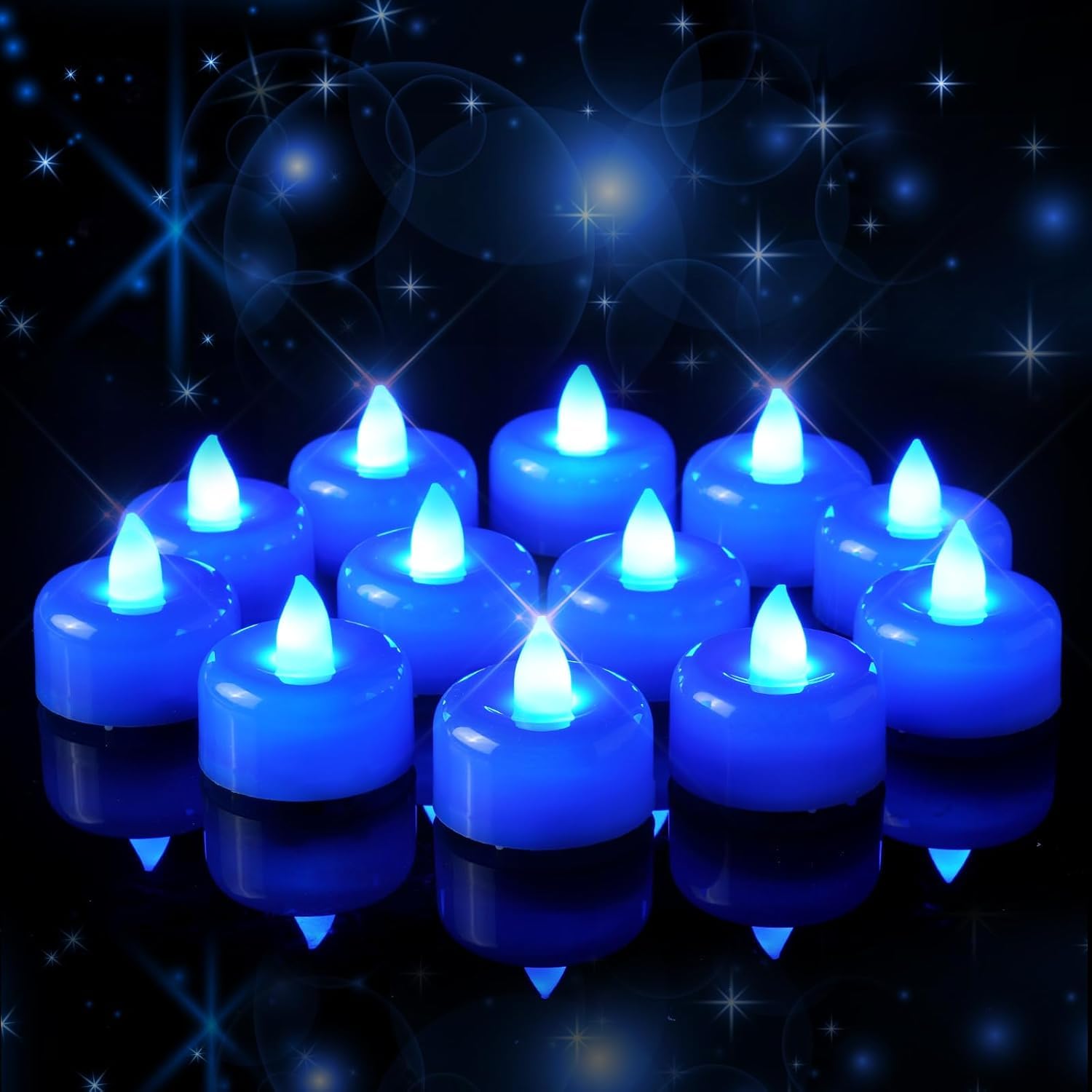 Amagic 12 Pack Blue Flameless LED Tea Lights Candles Battery Operated, Electric Fake Tealight Candles for Wedding, Table Centerpiece, Home Decor, Gift, Party, Halloween, Christmas, Proposal