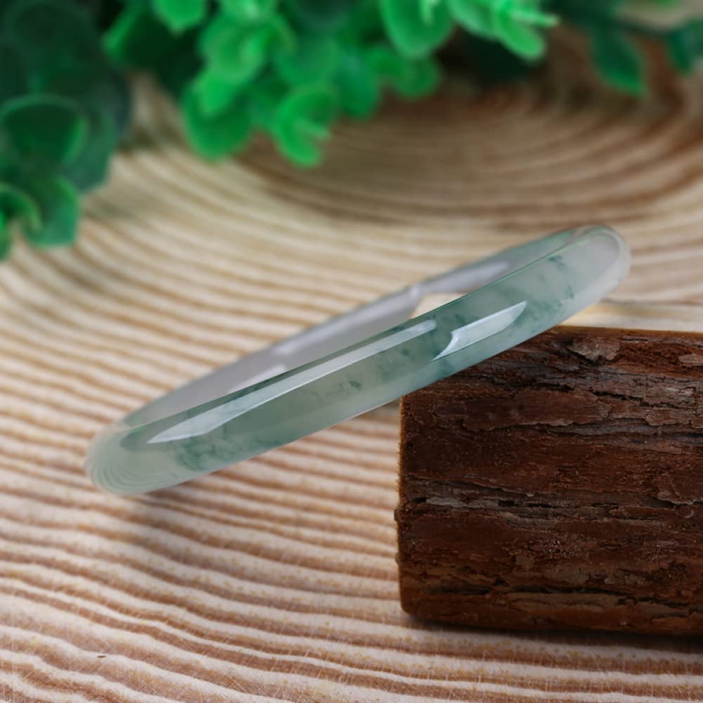 Brazalete de Jade Natural, Brazalete Flotante de Jade Verde Oscuro con Flor, Brazalete de Cascabel para Mujer, Barra Redonda Fina, para Familiares o Amigos, con joyero, 52-64 mm, 52 mm