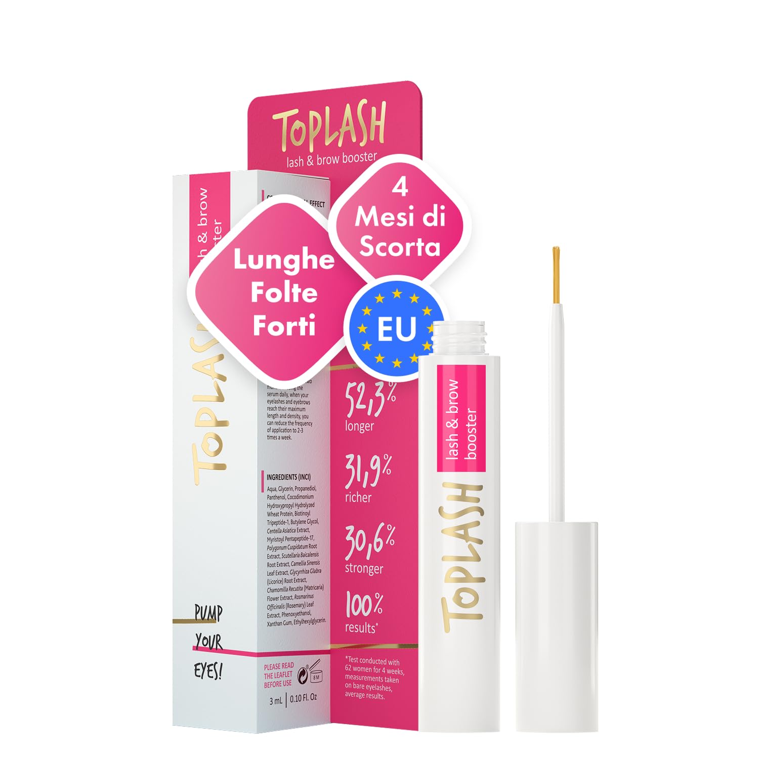 TOPLASH Siero crescita ciglia sopracciglia 3 ml lunghe spesse piene ipoallergenico