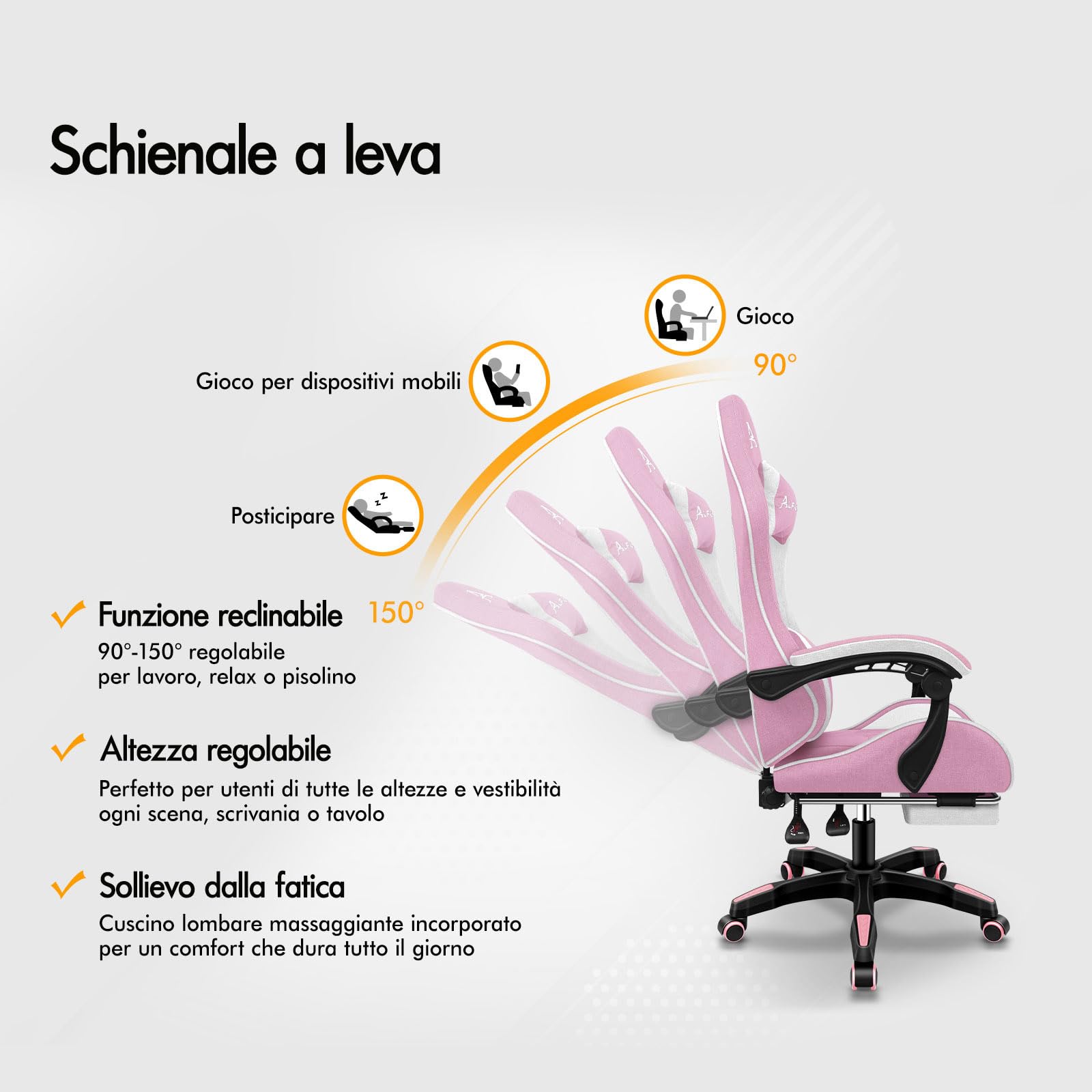 ALFORDSON Sedia Gaming Massaggiante con Poggiapiedi da Case Bianca e rosa | Poltrona Gamer in Tessuto Serie THOR, Schienale regolabile, con supporto lombare e poggiatesta, portata 180 kg