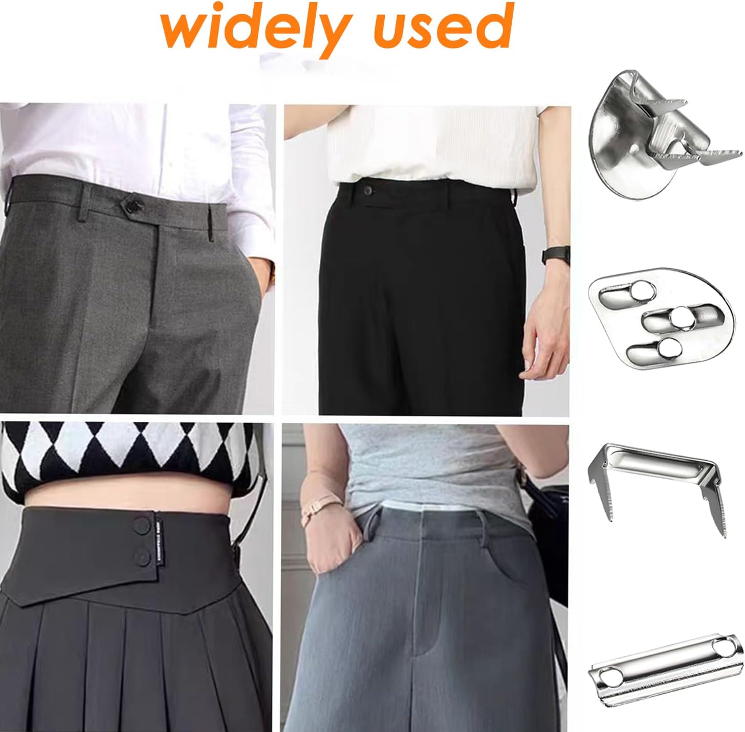 5 Sets Metal Hooks and Eyes Closure for Pants - No Sew 4-Part Stainless Steel Trouser Hooks - Heavy Duty Hook and Bar Fasteners for Skirts, Slacks and Sewing DIY Craft – Silver