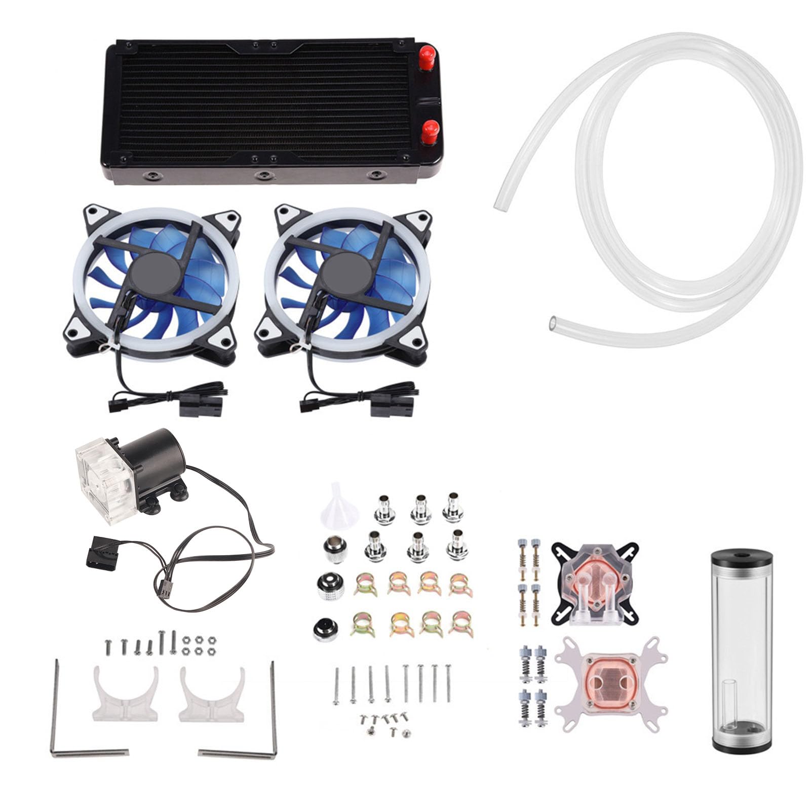 Generic Kit di Raffreddamento per Computer Fai da Te da 240 Mm con Ventola LED Ad Alte Prestazioni per CPU/GPU Overclockate - Base in Rame, Serbatoio Acrilico, Tubo Flessibile