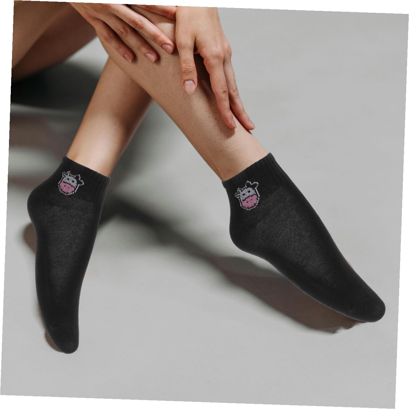 Beaupretty Calcetines Cortos De Vaca Negros y De Algodón, 5 Pares, Transpirables y Elásticos Para Mujer, Uso Diario y Verano, Diseño Cómodo Deformación