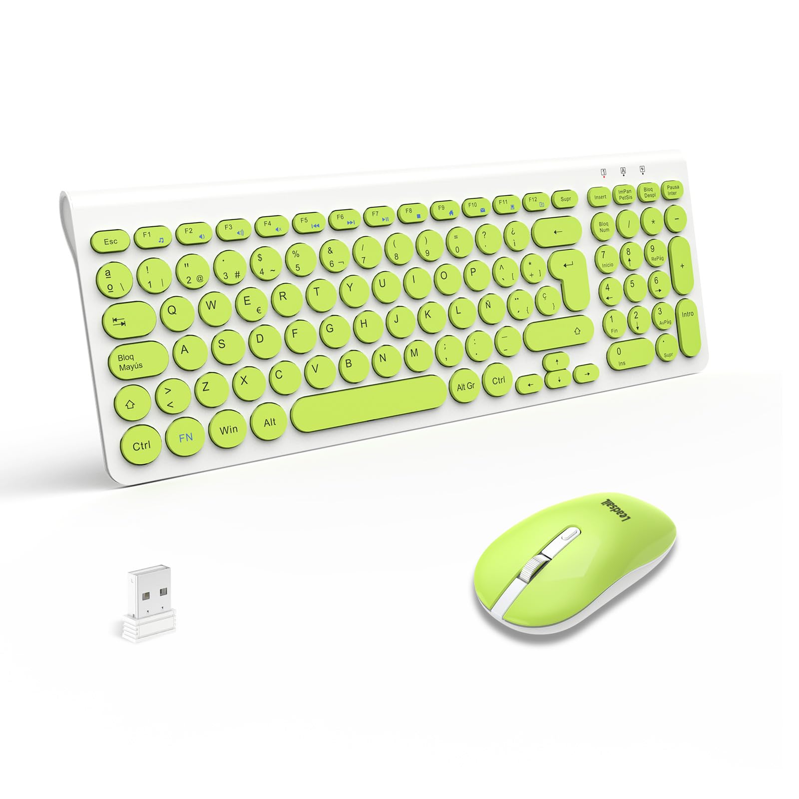 LeadsaiL KF29 Teclado y Raton Inalámbrico, Pack Teclado Raton Inalambrico Silencioso, Español QWERTY, Compacto, Teclado numérico, Receptor USB 2.4 GHz para Mac, PC, Ordenador Portátil-Verde Global Recycled Standard Global Recycled Standard Global Recycled Standard