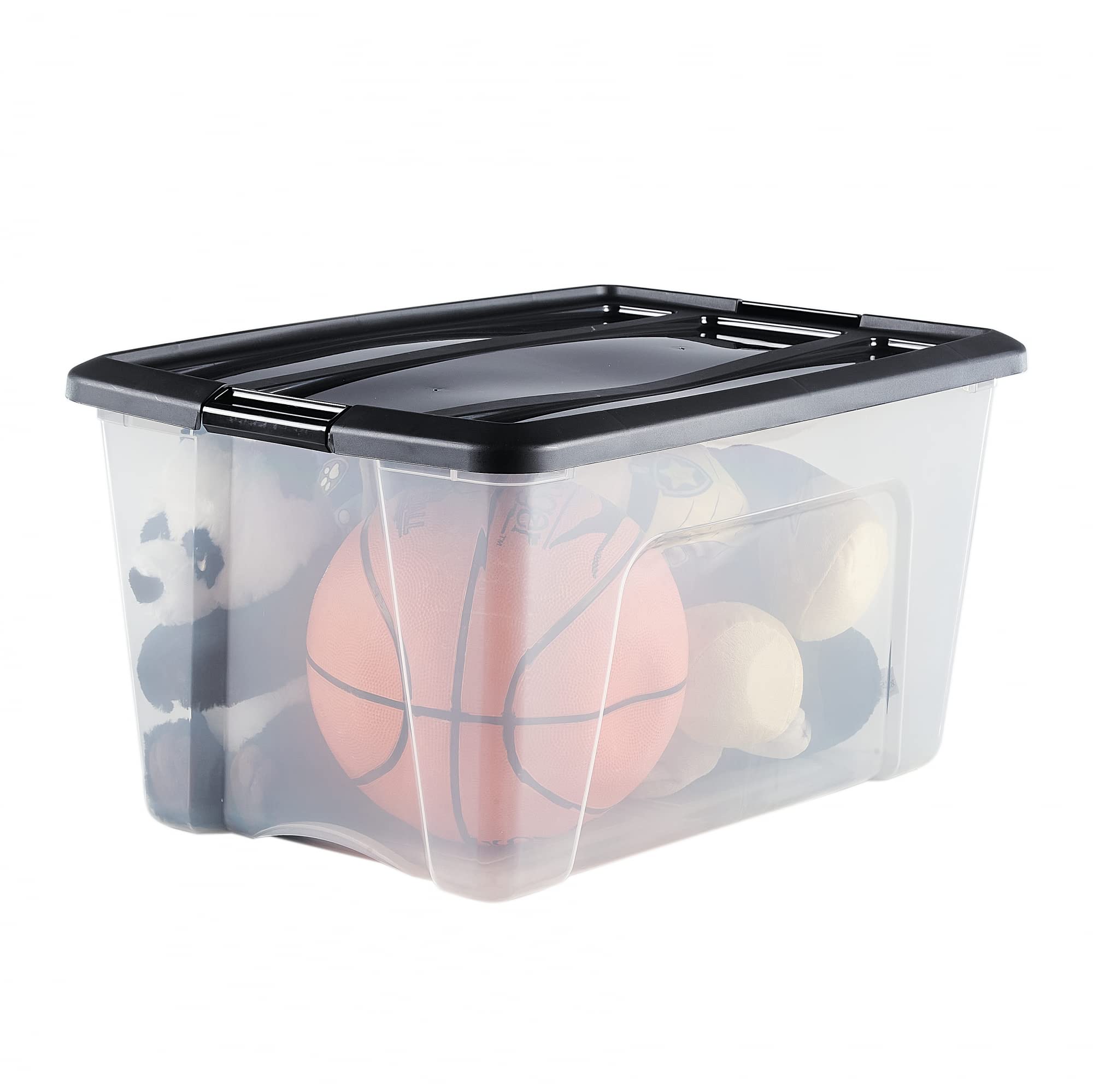 Iris Ohyama Scatole Portaoggetti in Plastica con Coperchio, 45L, Lotto di 6, Nero, Clip di Bloccaggio, Empilabile, Maniglia, Per Camera, Armadio, Ufficio, Organizzatore, Senza BPA Plastica, NTB-45