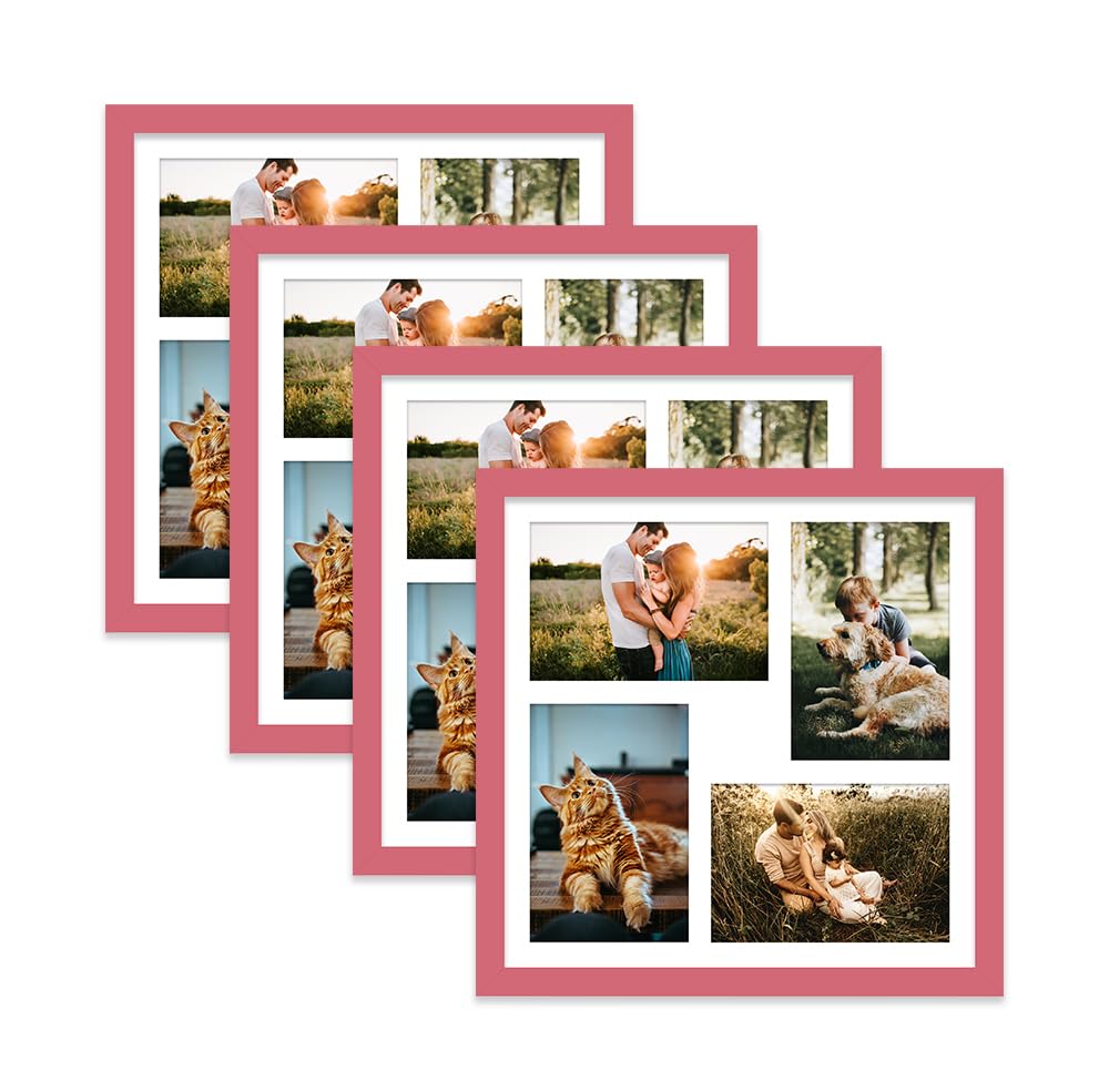 Pink Multi Photo Frame - Holds 4 x 6x4 Pictures, Family Collage Picture Frame for Wall Display, 12x12 Frame size, Set of 4