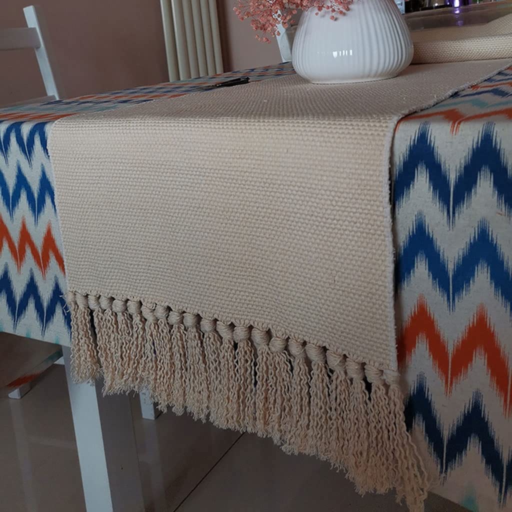 Runner Tavola, Runner da Tavola in Cotone di Lino Runner da Tavola in Tessuto con Nappe per Decorazioni da Tavola per Feste di Matrimonio Matrimoni(B,32 * 240cm)
