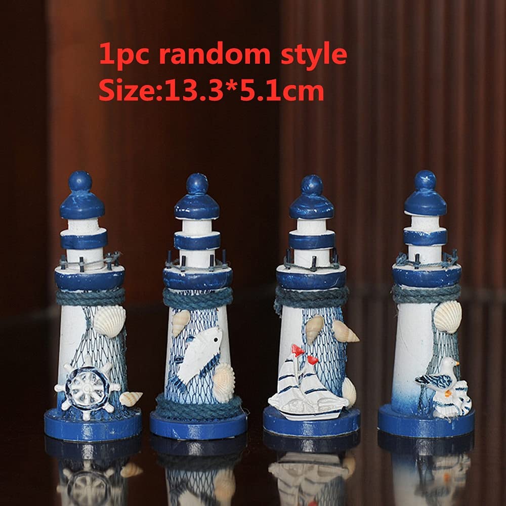 Sculpture Drewniana latarnia morska światła wieży Dekoracje Dekoracje Miniatur Starfish Shulls Handmade Desktop Dekoracyjne Ozdoby rzemiosła Statue