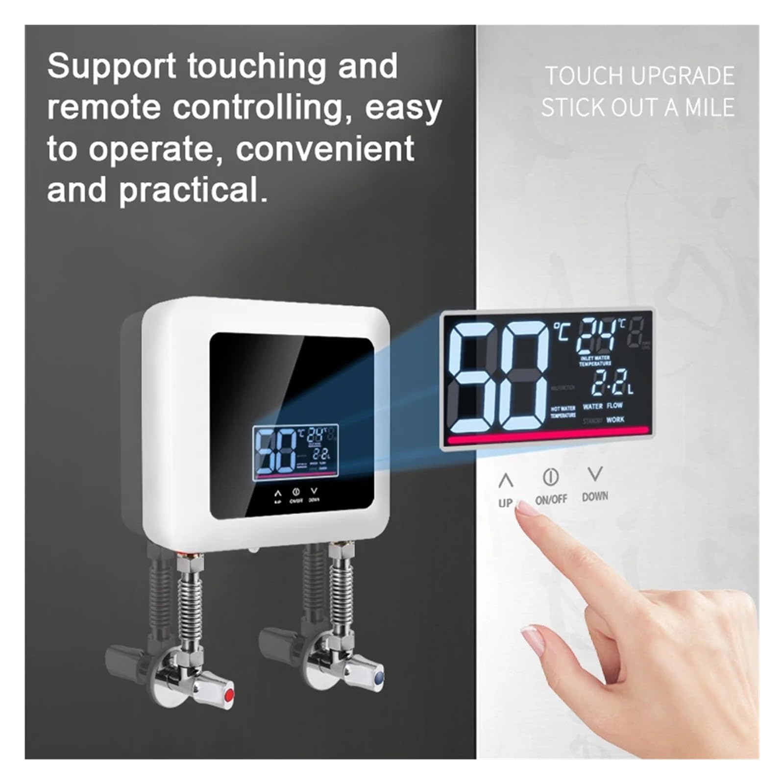 Mini Scaldabagno Elettrico Senza Serbatoio Da 7500 W Montato A Parete Display A LED Supporto Modalità Termostato/regolazione Dela Potenza For Il Bagno Di Casa Veloce E Comodo(Black)