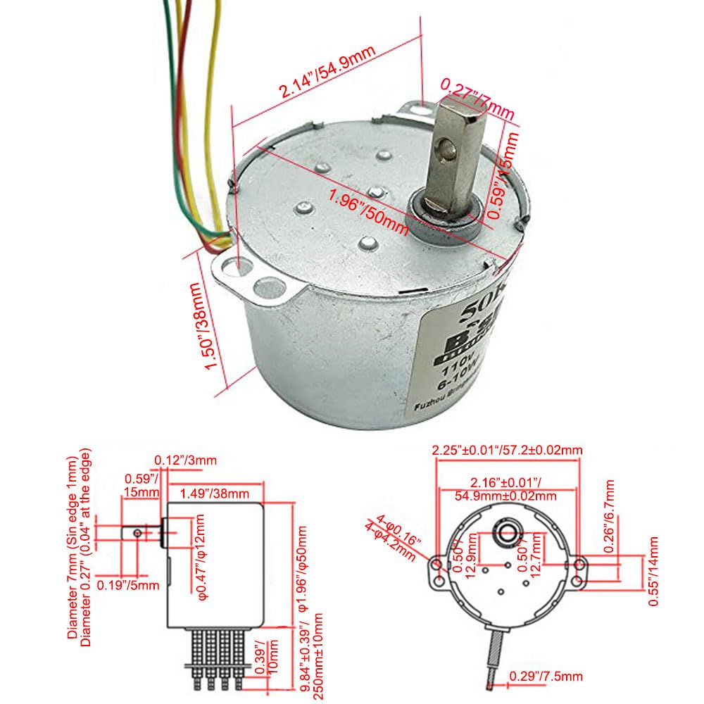 Bringsmart 50KTYZ 110V 1rpm AC Synchronous Motor with Bracket CW/CCW Gear Motor Low Noise Slow Speed Reducer Motor for Barbecue