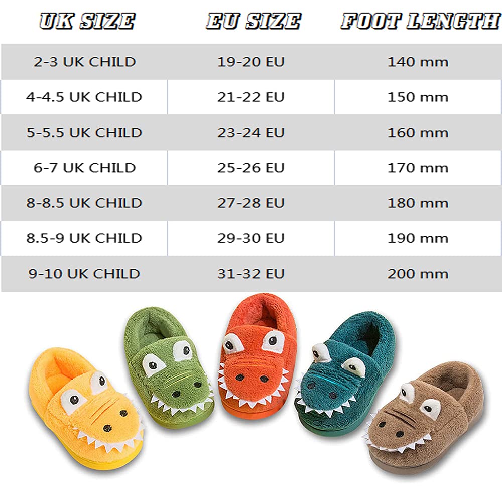 DRECAGE Pantofole Invernali Bambino Bambina Peluche Dinosauro Divertenti Pantofole da casa per Ragazze e Ragazzo Antiscivolo Caldo Ciabatte Verde 25/26 EU Dimensione Etichetta 170