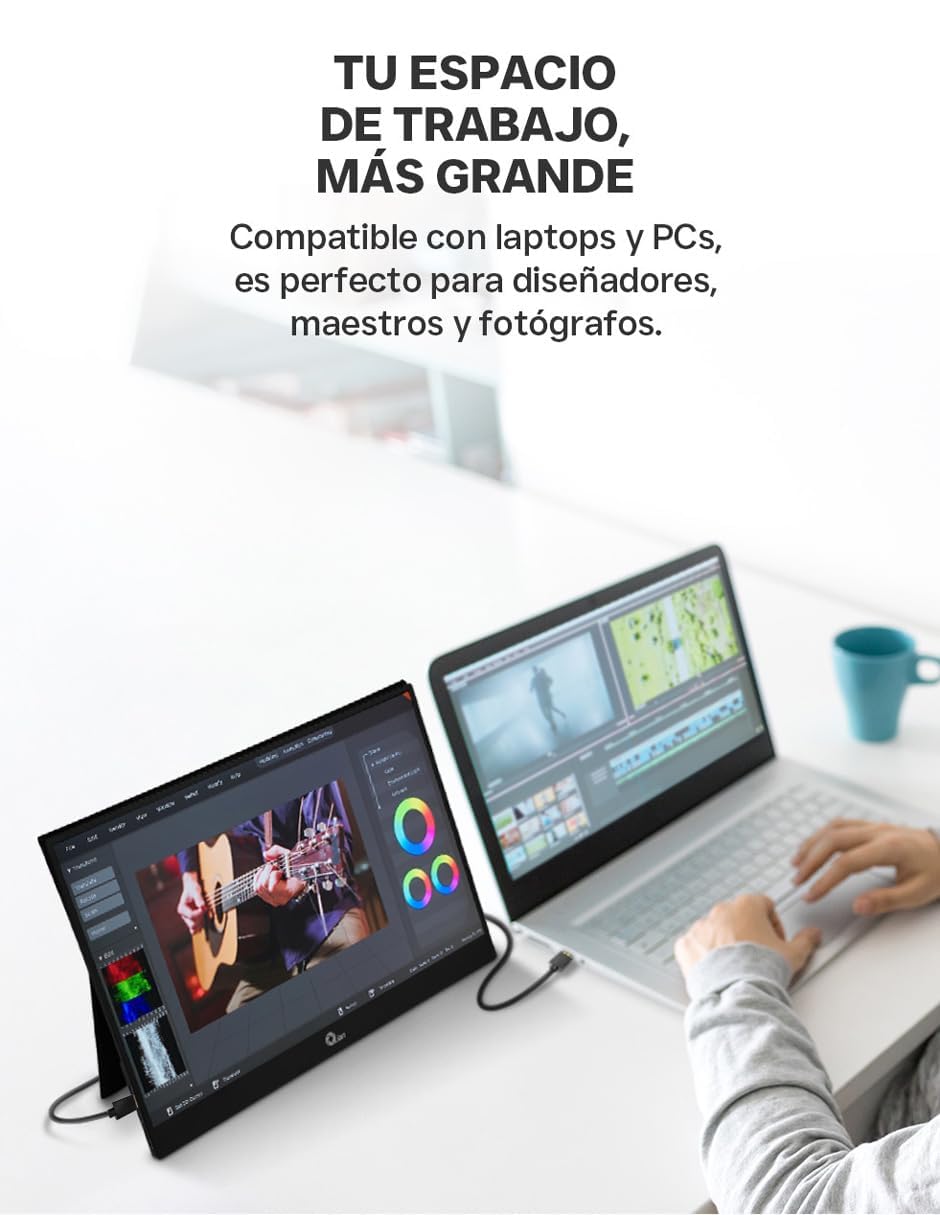 Qian Monitor Portátil IPS Full HD de 15,6" a 60Hz 1920 × 1080 con Soporte, Altavoces Duales, Segunda Pantalla Ultradelgada para Ordenador Portátil/PC/Mac/PS3/4/5/Xbox