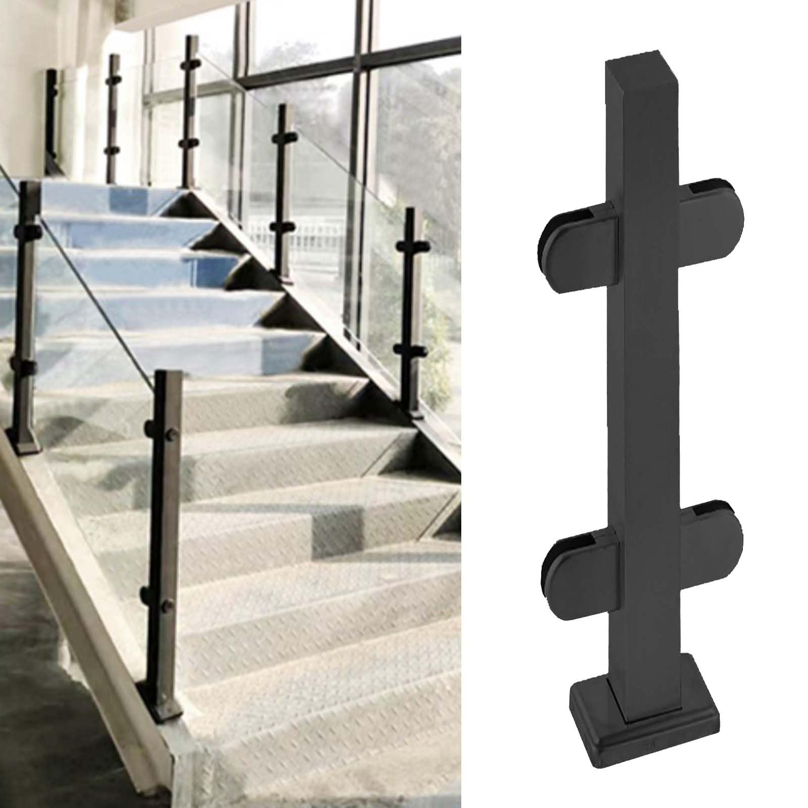 CMYUN Glass Balustrade Indoor Outdoor Glass Railing Posts with Clamp, Stainless Steel Black Deck Balustrade Set, 24"/28"/32"/36"/38"/42" Tall Safety Glass Guardrail(Black Mid post,H-95cm(37.4"))