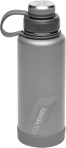 EcoVessel Botella de agua de acero inoxidable con tapa doble aislada, botella de agua aislada con colador y parachoques de botella de silicona, taza