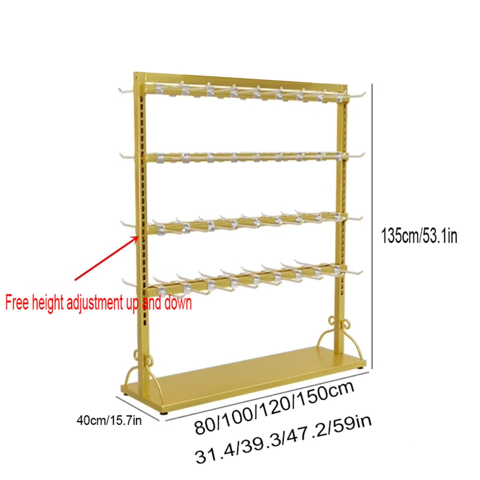 Height Adjustable Sock Rack, Clothes Retail Heavy Duty Garment Racks, Commercial Grade Metal Display Stands, Scarves Gloves Underwear Slippers Jewelry Accessories Storage Shelves(100x40x135cm)
