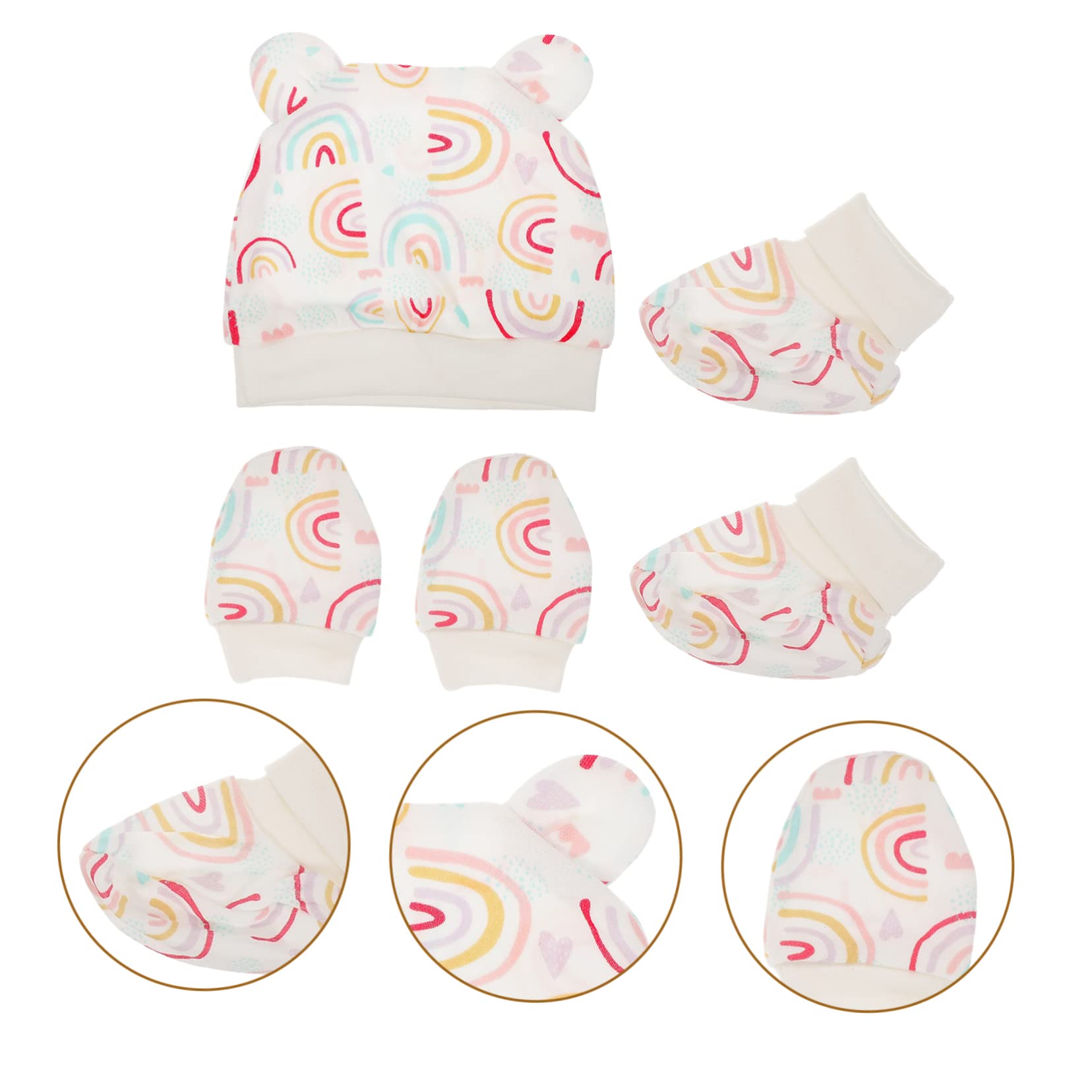 CONGARTENO 1Set Hat and Sock Skin Friendly Cotton Scratch Gloves for Newborns Lovely Design Foot Covers present for Parents Rainbow Outfit