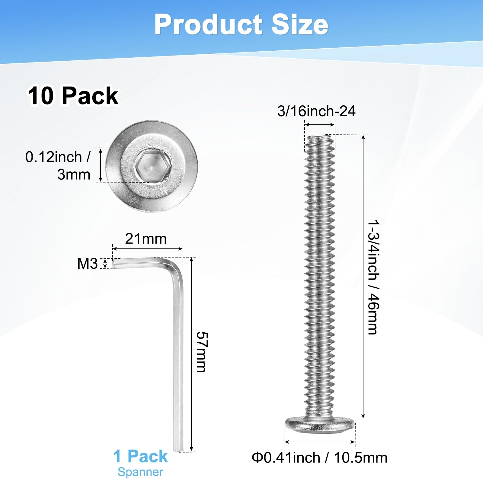 M METERXITY 10-Pack Flat Head Socket Cap Screws - Image 3