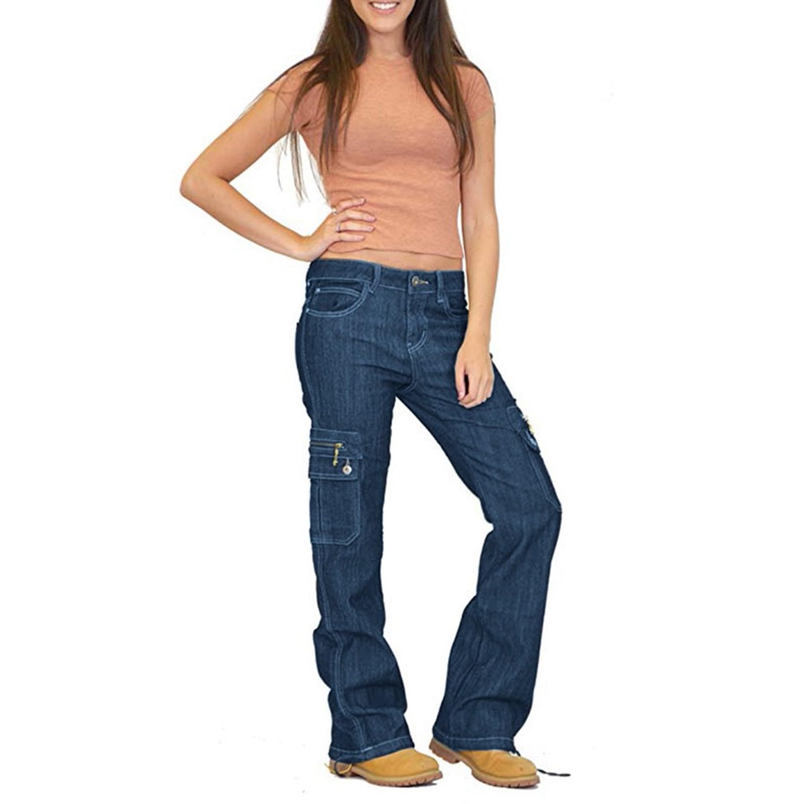 Jeans cargo de cintura baja y pierna ancha para mujer, pantalones casuales holgados de mezclilla acampanados