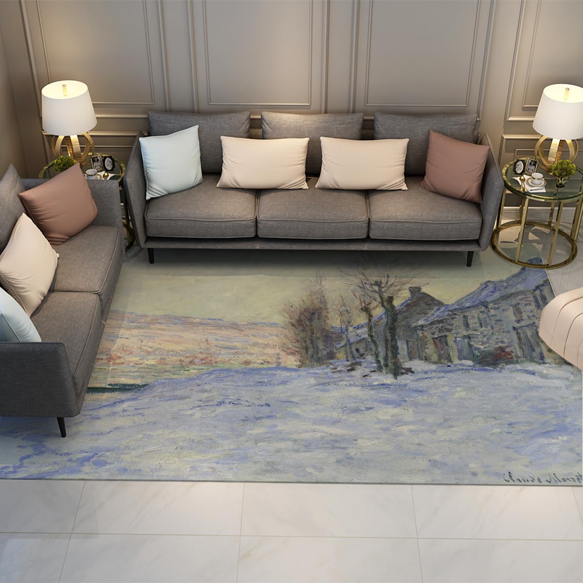 Tapis antidérapant et lavable motif vagues de Monet pour sécuriser votre porte