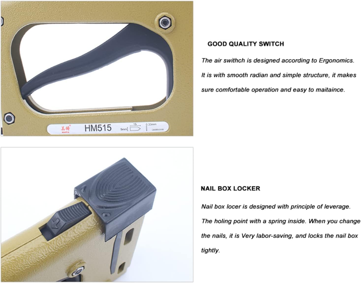 HM515 Frame Nailer Gun Manual Flex Point Tacker Framing Pin Stapler With 1000pcs Nails