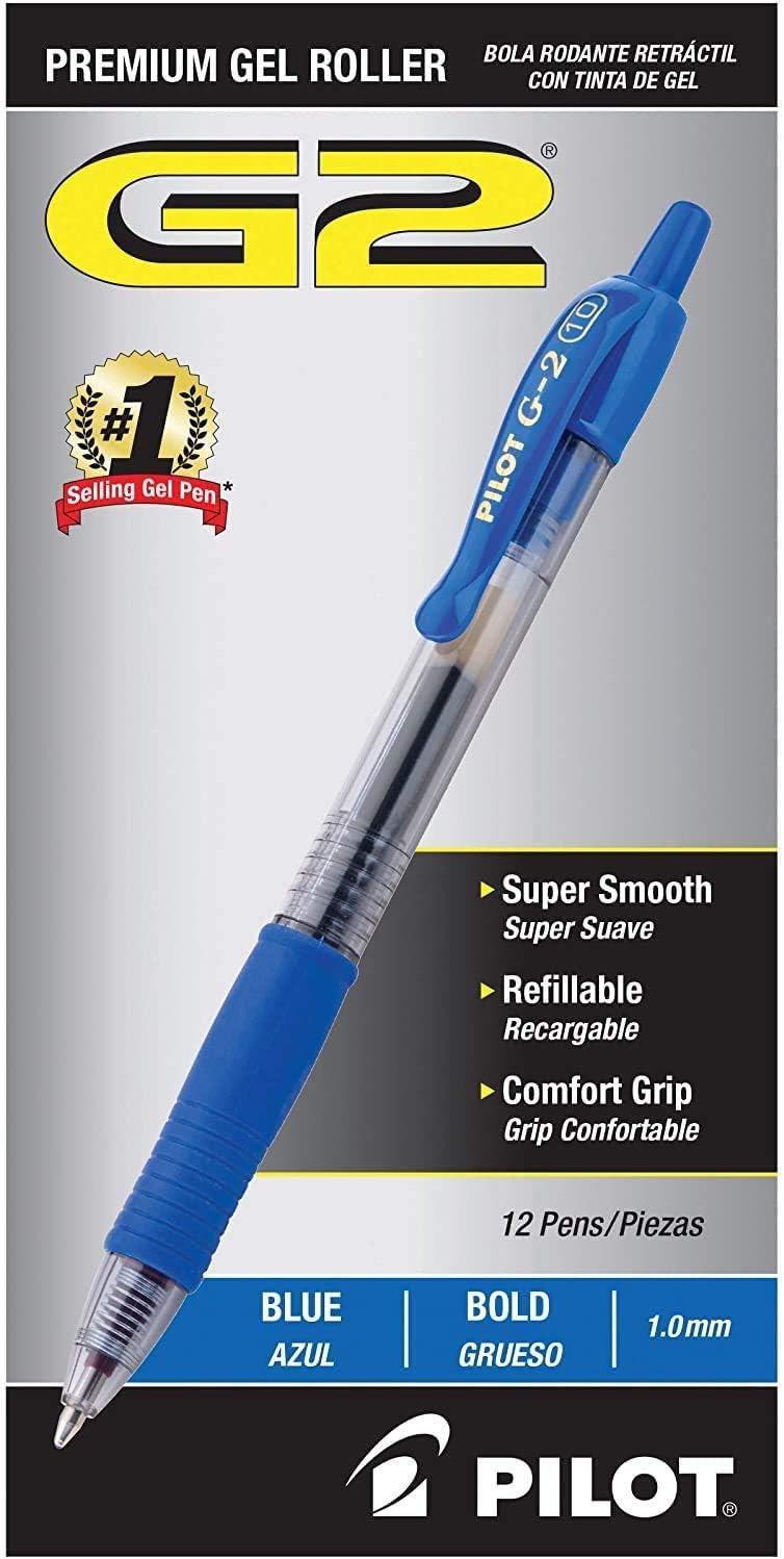 PILOT G2 プレミアム 詰め替え可能 格納式 ボールペン ゲルペン 太字 ブルーインク 12本入り (31257) (1パック