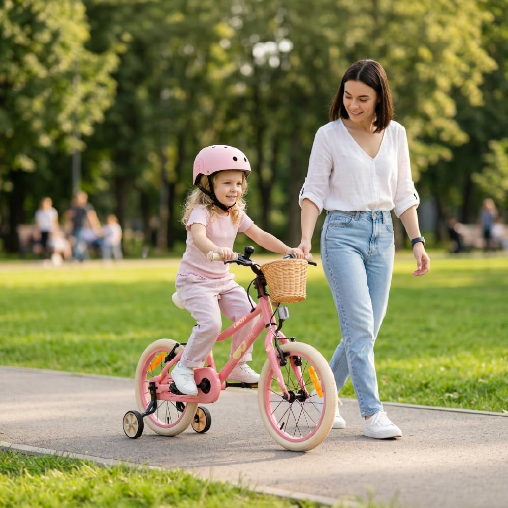 sun baby Vélo Enfant LOOFI 12 14 16 Pouces, Fille et Garçon 2-6 Ans, Max 50 kg - Cadre en Aluminium léger, avec Roues d'appoint, Panier, Sonnette, Autocollants