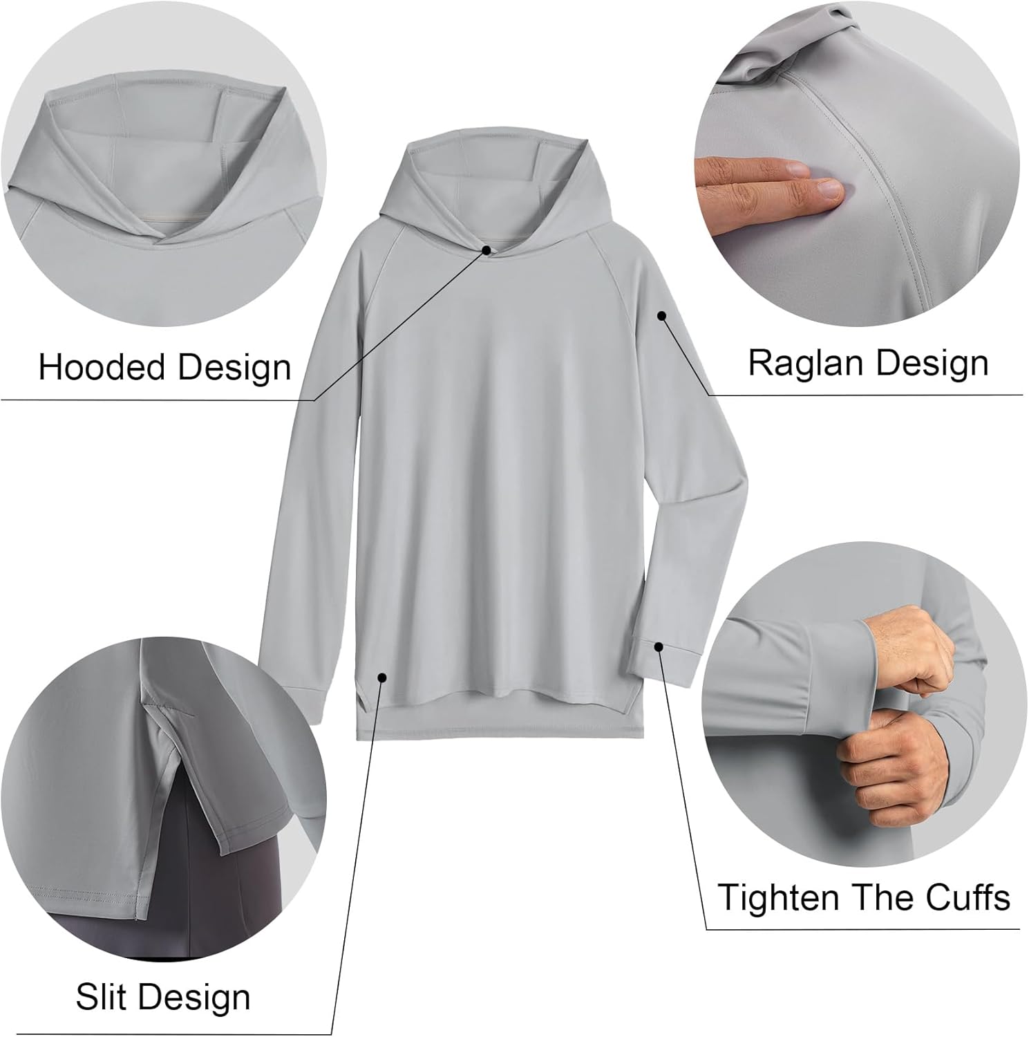 Fioboc Mens Hoodies Pullover Long Sleeve Gym Casual Fashion Sweatshirts Workout Quick Dry Lightweight Hooded Shirt - Image 4